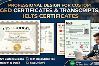 design a professional ged certificate or transcript, ielts certificate