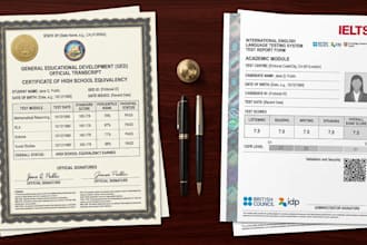 design a professional ged certificate or transcript, ielts certificate