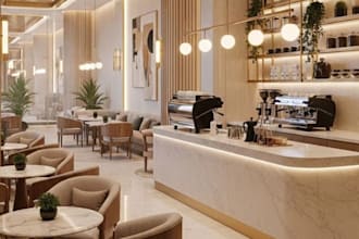 do 3d cgi restaurant, bar, cafe, office, commercial design and 3d rendering
