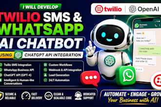 develop a twilio SMS and whatsapp ai chatbot using chatgpt API integration