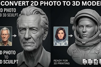 sculpt realistic 2d photo to 3d bust model convert 2d to 3d model stl printing