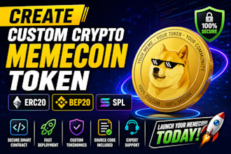 create custom crypto memecoin token, spl token, erc20, bep20