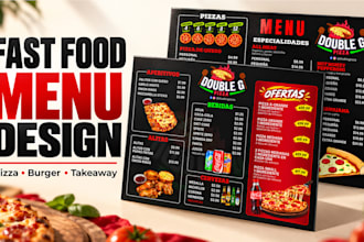 design pizza, burger, fast food, and takeaway menus