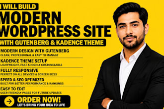 do modern wordpress website with gutenberg ,install design pro kadence theme