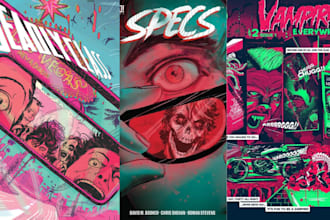 do horror comic book, gothic, pop art illustration, movie poster and mascot