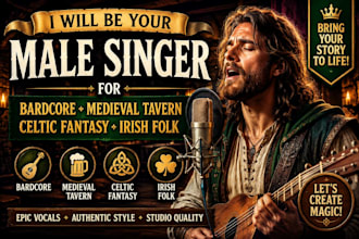 be your male singer for bardcore medieval tavern celtic fantasy irish folk songs
