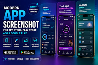 design high quality app screenshots for play store, app store google play store