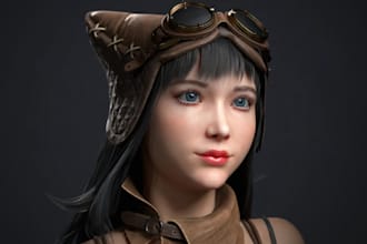 model 3d character in blender, facial rig, 3d animation, skin texture,nodes hair
