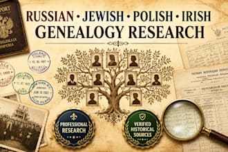 do russian, jewish, polish, irish ancestry genealogy research, family tree