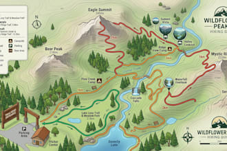 design custom ranch visitor map for trail hiking navigation and topographic maps
