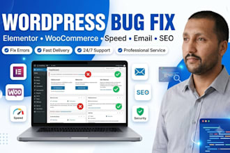 fix wordpress bugs, elementor, woocommerce, email and website errors