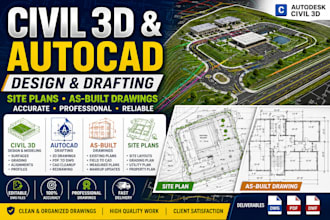 do civil 3d design, autocad drafting, as built drawings and site plans