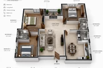 create realistic 3d floor plan rendering for real estate