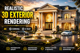 create realistic luxury 3d exterior rendering for houses and villas