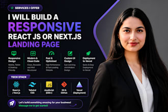 build a responsive react js or nextjs landing page