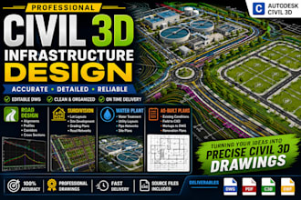 create civil 3d road, subdivision, water plant and as built plans