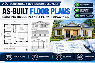draw as built floor plans, existing house plans and permit drawings