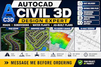 create professional civil 3d models, road designs, water plant and subdivision