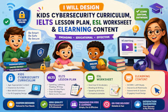design kids cybersecurity curriculum, ielts lesson plan, esl worksheet elearning