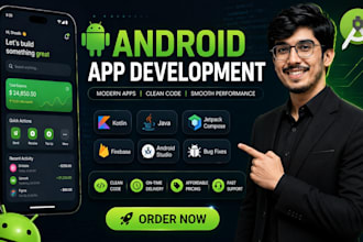 develop android apps and android studio projects with java, kotlin, firebase