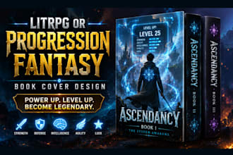 create a litrpg or progression fantasy book cover design