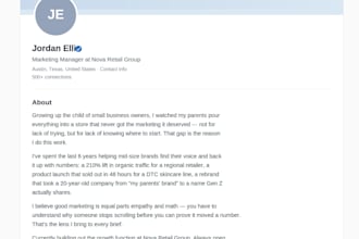 write a linkedin or about page bio