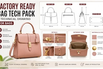 create factory ready bag tech pack and technical drawing for bags
