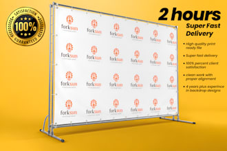 backdrop design or step and repeat banner in 2 hour