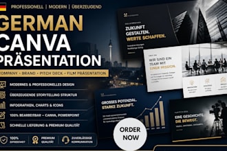 design german canva presentation, brand, company presentation, film pitch deck