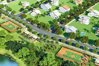 recreate site layout plan, landscape master plan, community walkway,3d animation