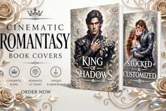 design a cinematic romantasy fantasy book cover