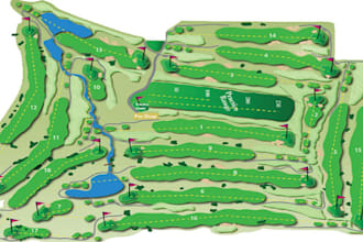 design professional, print, web ready golf course map in vector format