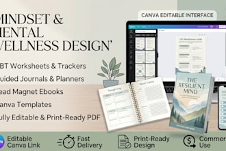 design ebook lead magnet, mental health workbook, canva pdf cbt worksheet design