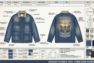 create clothing tech pack, fashion and garment tech pack for manufacturing