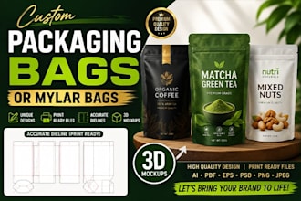 design custom packaging bags or mylar bags with dieline