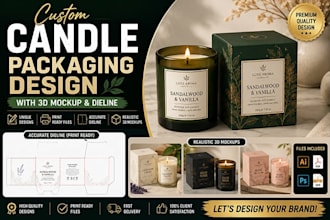 do custom candle packaging design with 3d mockup and dieline
