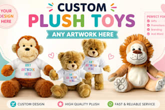 design custom plushie, stuffed animal, mascot and toy concept