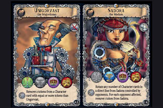 design and illustrate tcg card game, board game cards, multiplayer tarot card