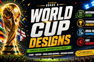 design world cup soccer matchday graphics, sports event flyers, jersey design,