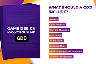 full game design document gdd and mechanics story levels with fast delivery