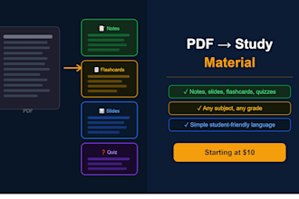 turn your pdfs into concise notes, slides, flashcards, and quizzes for any grade