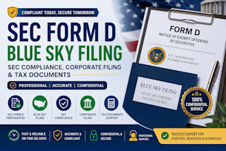 prepare sec form d, blue sky filing, sec compliance, corporate filing and tax