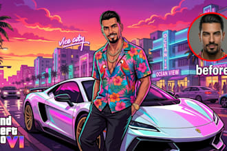draw your gta 6 style vector cartoon portrait or illustration from your photo