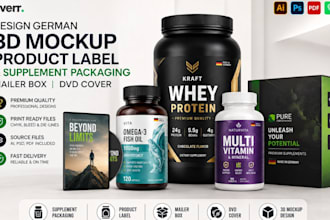 design german 3d mockup product label supplement packaging mailer box dvd cover