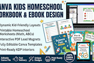 format homeschool ebook workbook design, canva kids workbook, lead magnet pdf