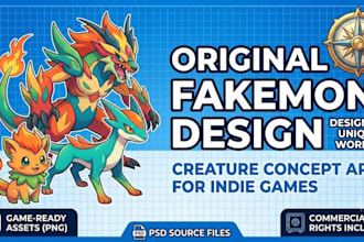 design original fakemon and monster creature concept art for your indie game