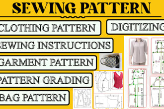do clo3d digital clothing garment sewing pattern PDF dxf cad pattern grading