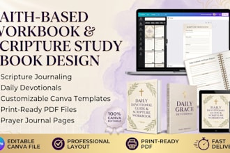 design faith based workbook, scripture study ebook, custom ebook using canva