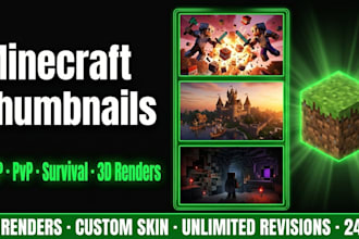 design cinematic 3d minecraft youtube thumbnails for smp, pvp and survival