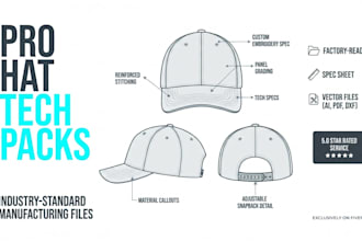 create hat tech pack cap tech pack headwear tech pack with flat sketch